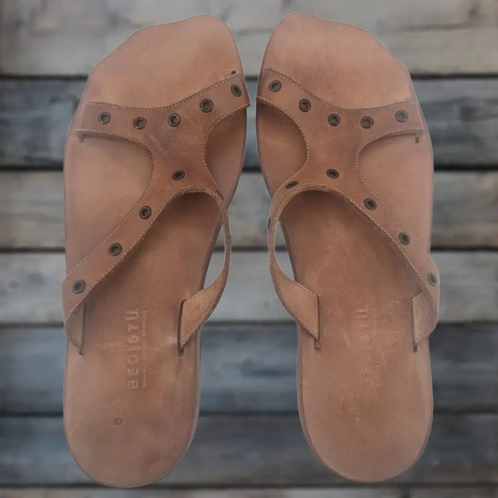 Bed Stu Slide Sandals Mens 11 Brown Leather Capriana Vibram Euc, Men's