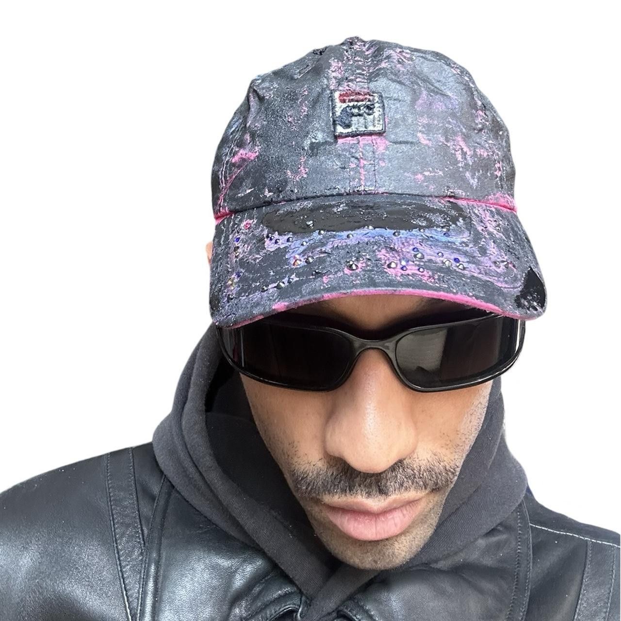 Astroboi X Fila Pink/black Distressed Rhinestone Hat, Men's