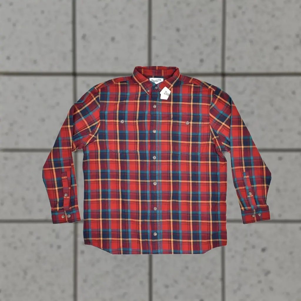 Duluth Shirt Mens Large Red Blue Plaid Flannel Relaxed Fit 100% Cotton Casual Shirt, Men's