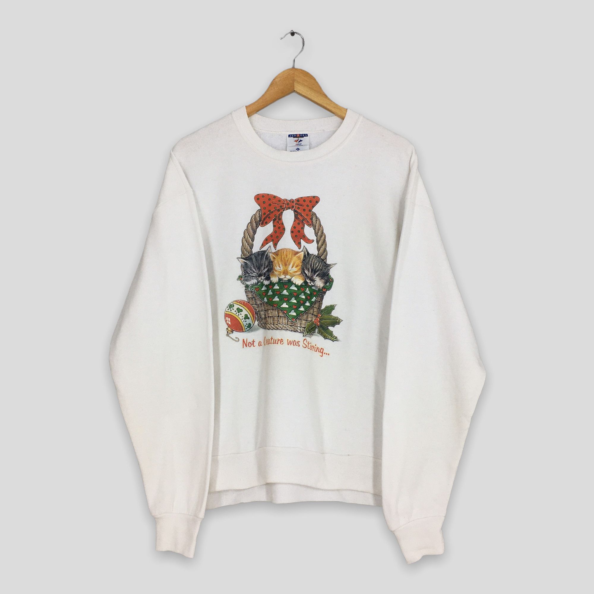 Habitat Vintage 90's Cat Lover Kitten Cute White Sweatshirt Large, Men's