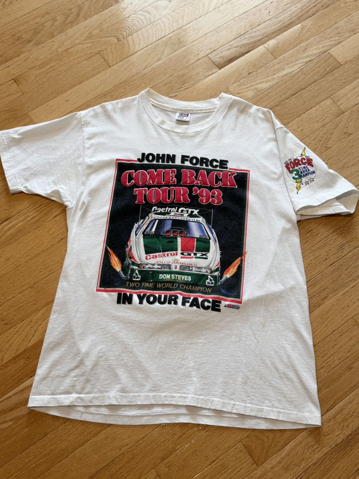 Nascar Vintage John Force Comeback Tour ‘93 Drag Racing Shirt in White, Men's (Size XL)