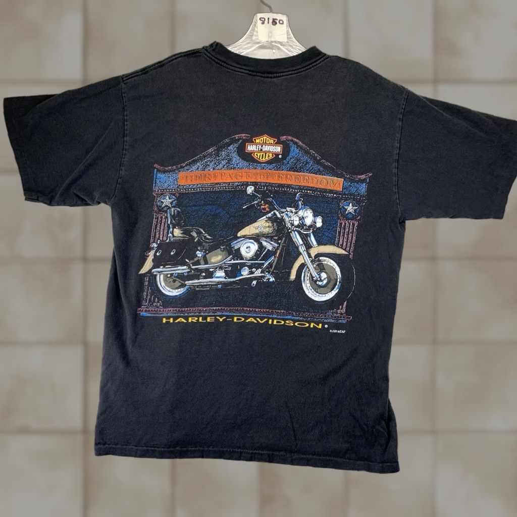 Vintage Harley Davidson T-Shirt Men Large Black 90's Biker Motorcycle Logo Heritage Of Freedom