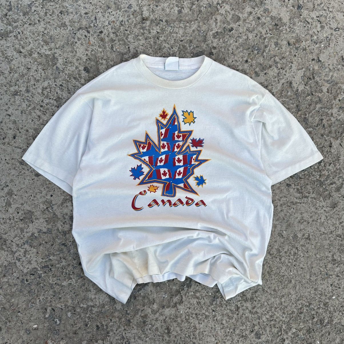 Canada West Japanese Style Adult Canada T-Shirt Single Stitch Y2K 90's in White, Men's (Size Large)