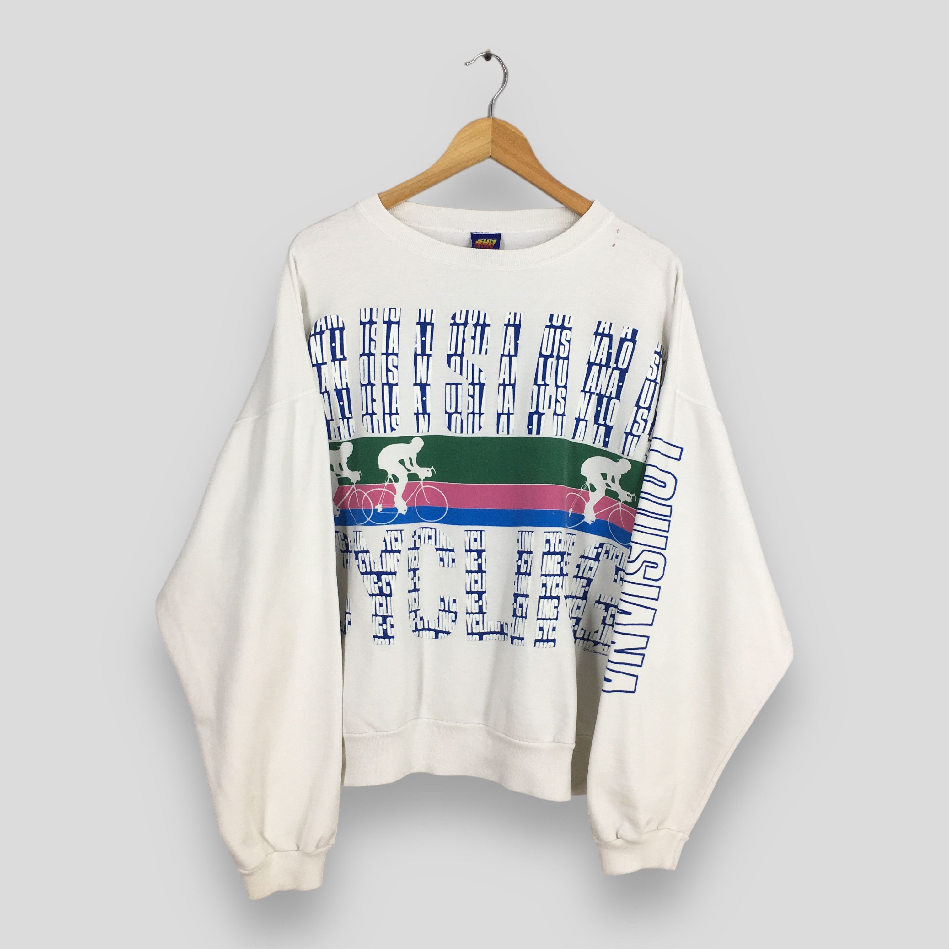 NCAA Vintage 90's Louisiana Cycling Sweatshirt Xlarge in White, Men's