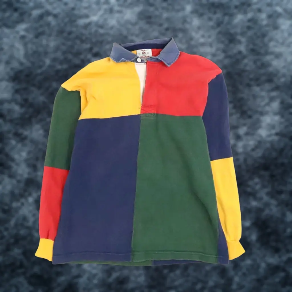 Vintage Barbarian Rugby Shirt Color Block - Shirt - Men - XL - Multicolor - 1990S Theme, Good Condition
