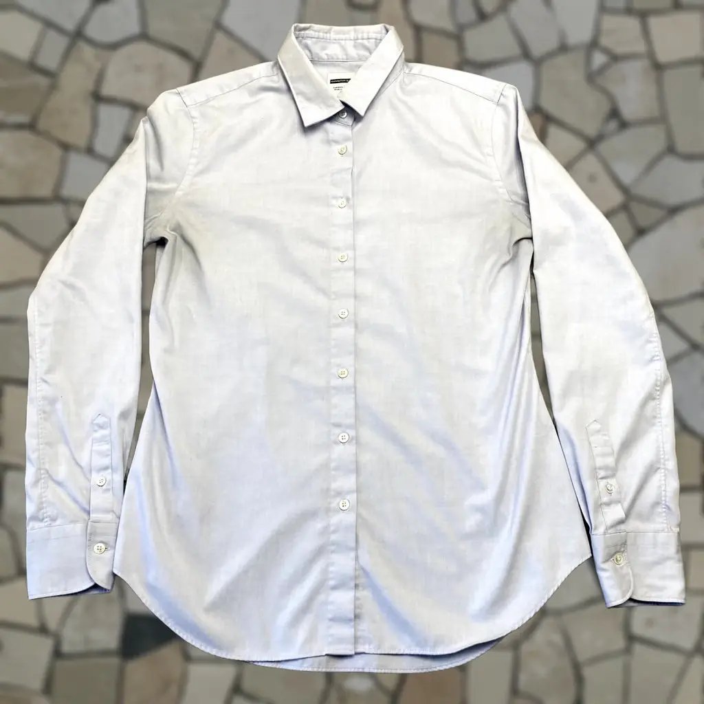Kamakura Shirt Womens Medium 42 Blue Slim Traveler Button Up Blouse Manhattan, Women's