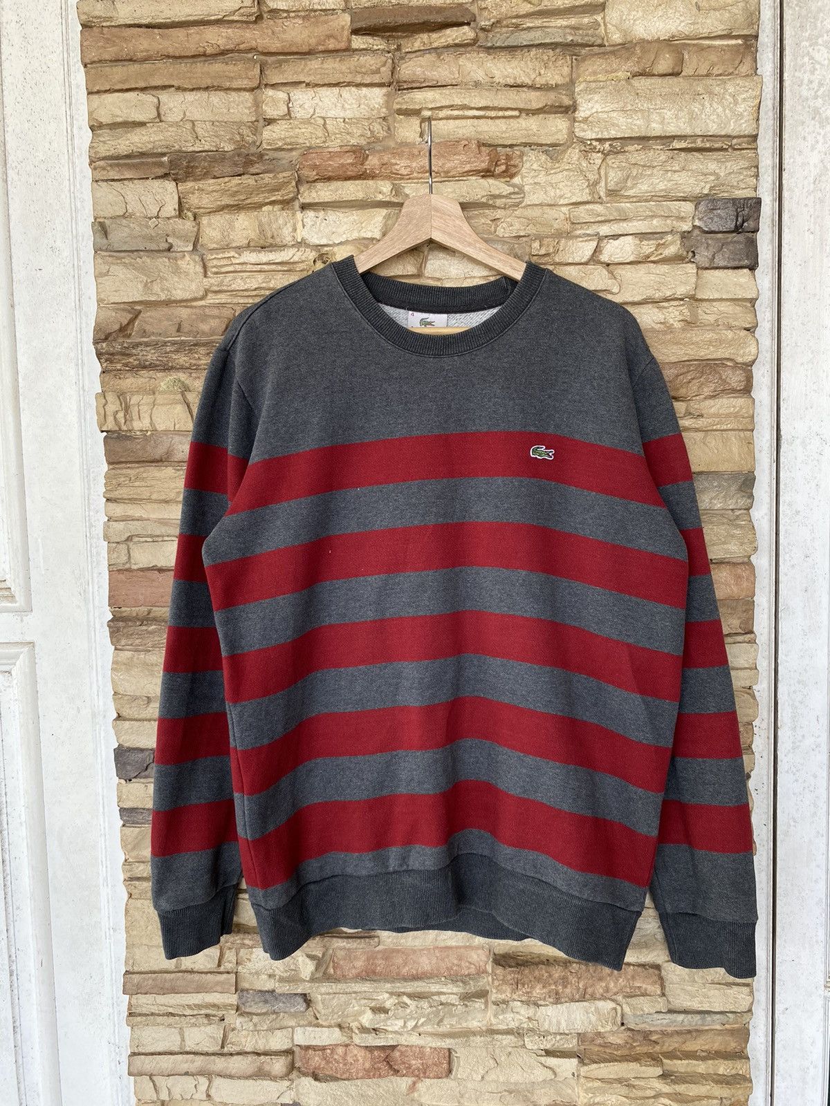 Lacoste Stripe Sweatshirt in Grey, Men's (Size Large)