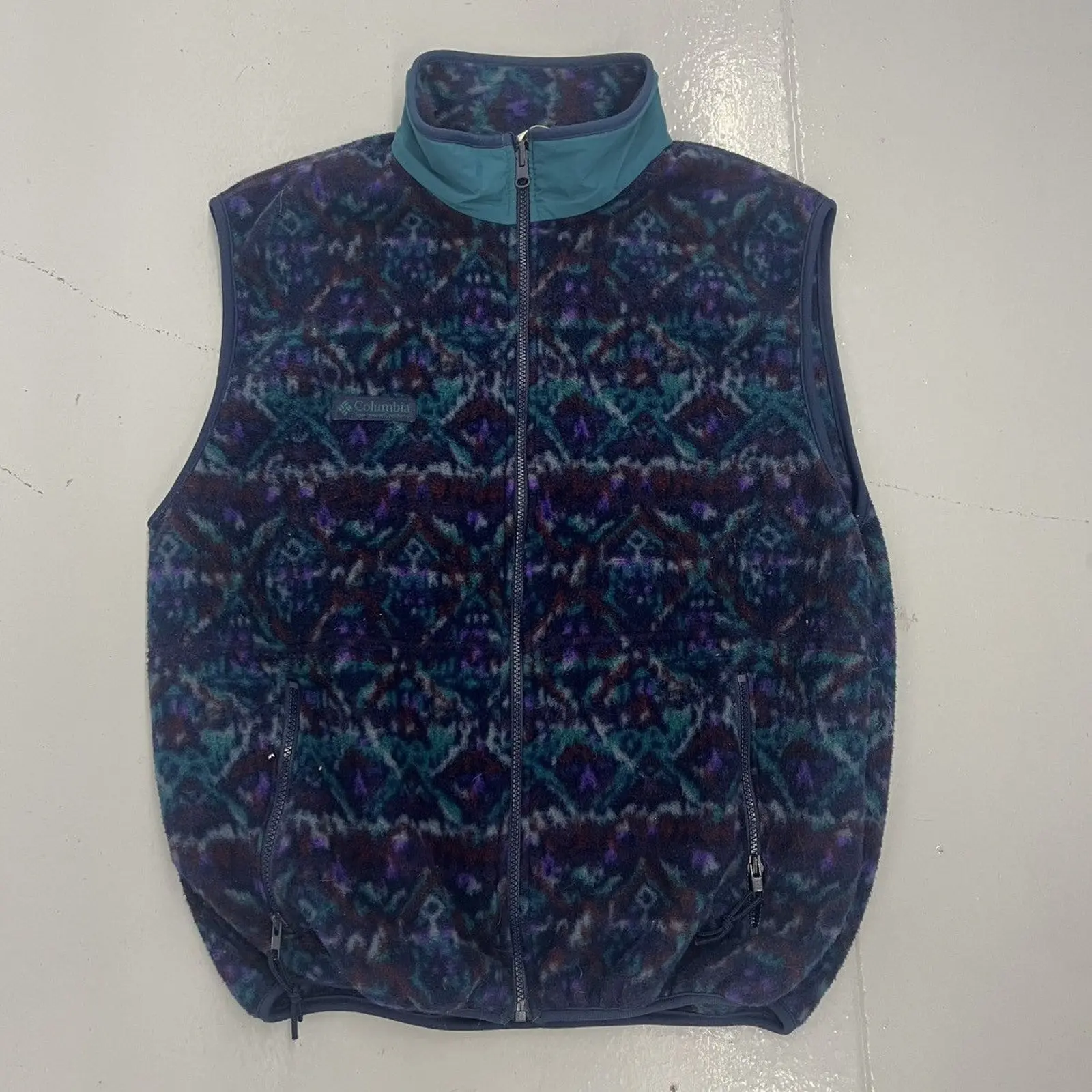 Vintage 90's Columbia Blue Pattern Fleece Vest, Men's (Size Large)