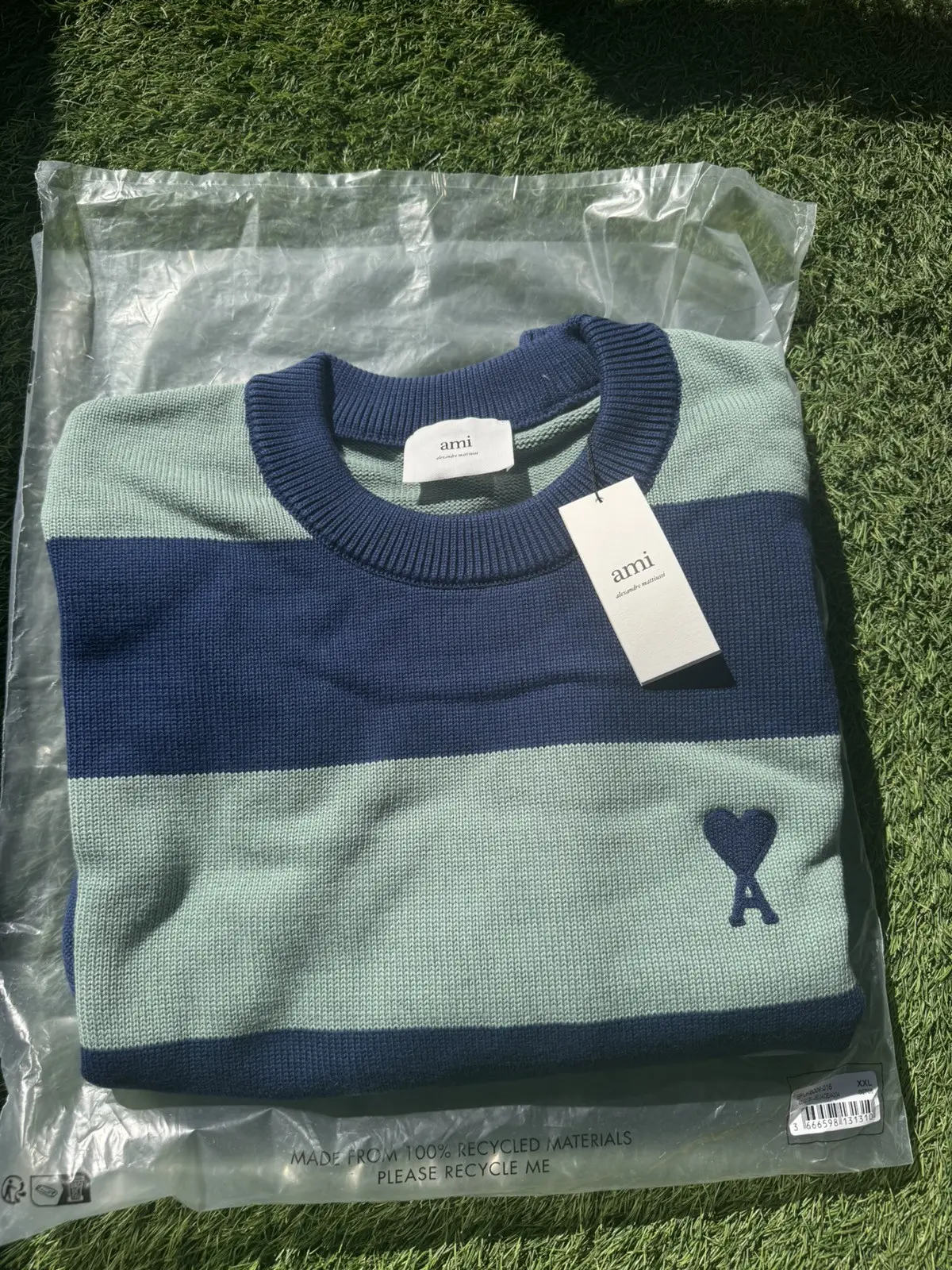 Ami Paris Navy & Green Ami De Cœur Sweater in Blue, Men's (Size XL)