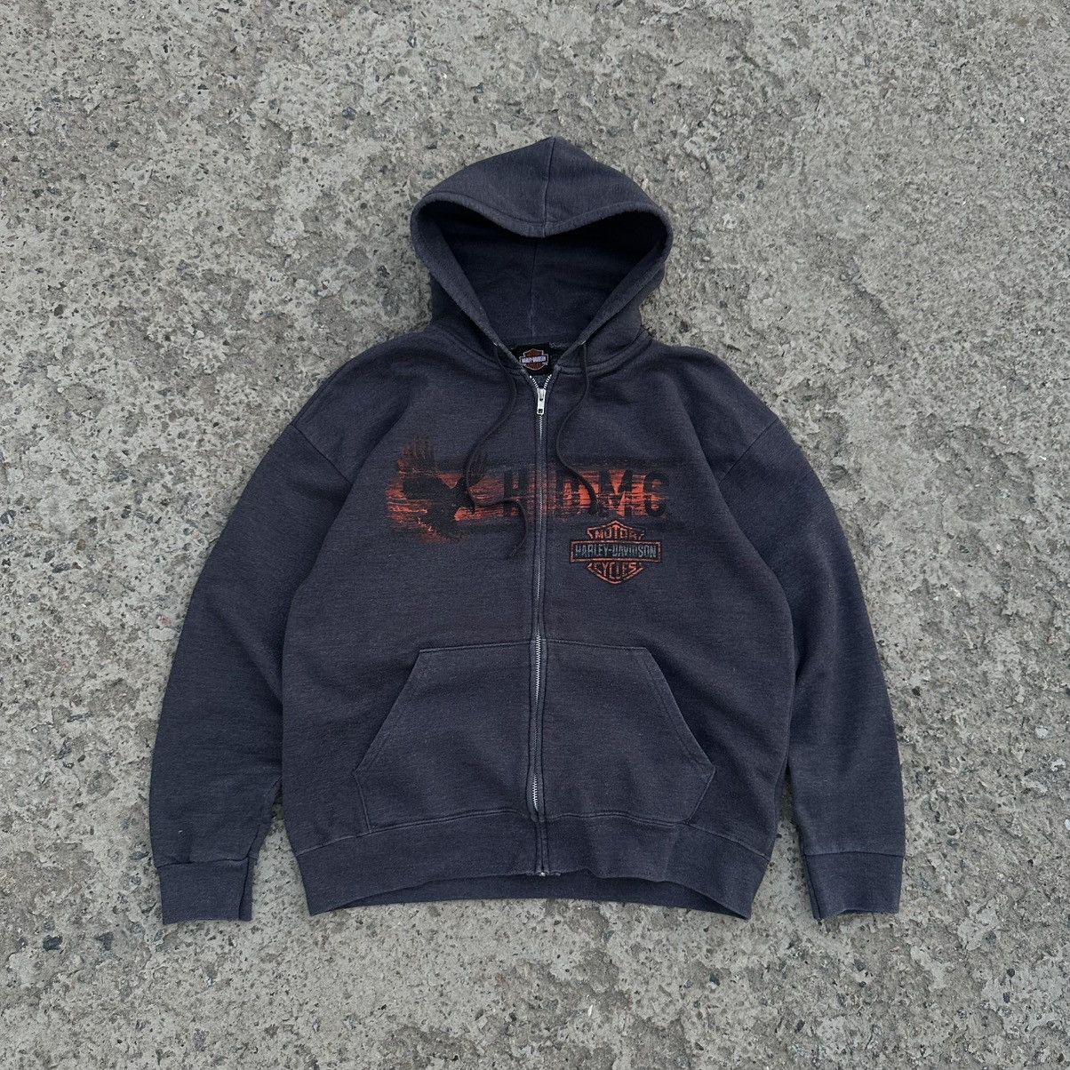 Vintage Harley Davidson Zip Hoodie Thoroughbred Moto 2013 in Silver, Men's (Size Medium)