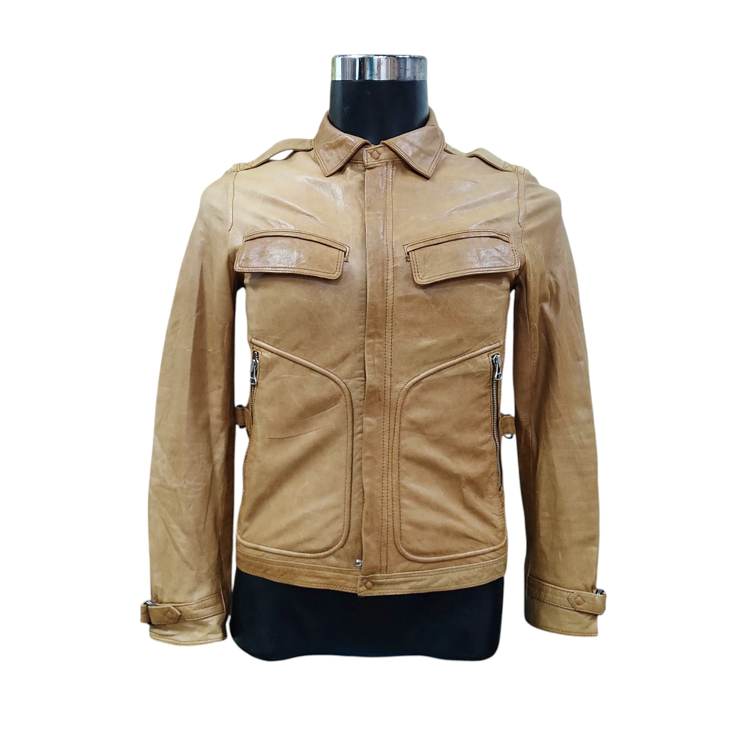 Bark Tannage Goat Skin Tan Leather Jacket in Beige, Men's (Size XS)