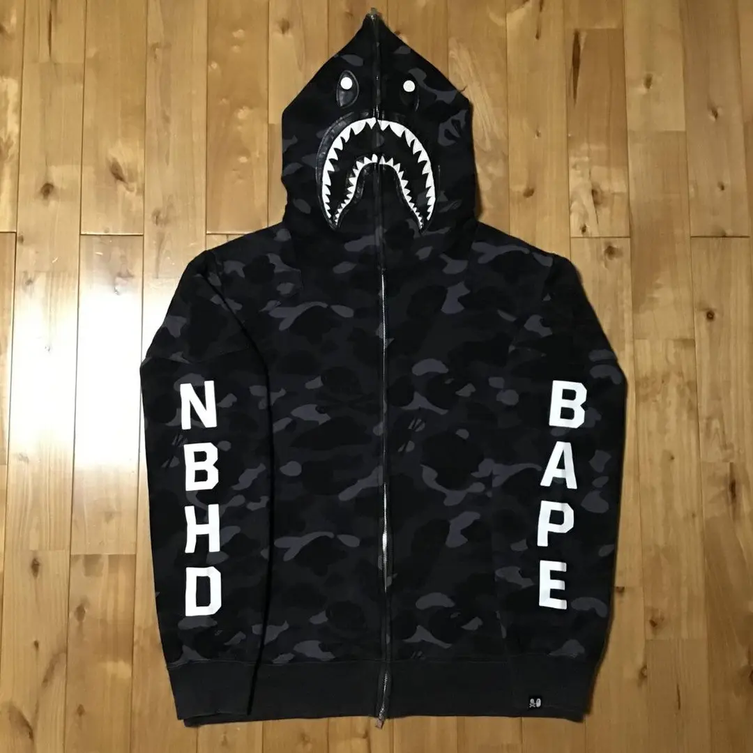 Bape Neighborhood Shark Full Zip Hoodie in Black, Men's (Size 2XL)