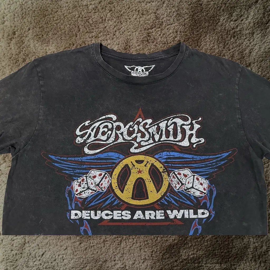 Vintage Aerosmith T-Shirt Mens S Black 2000s Y2K Deuces Are Wild Promo Music Band Rock Star, Men's