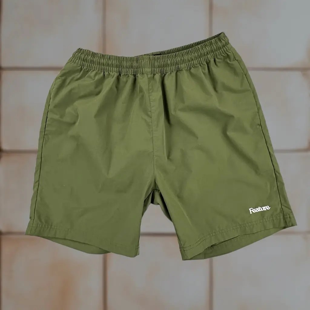 Feature Shorts Men 1XL Green Drawstring Streetwear Spellout Unlined, Men's (Size 36)