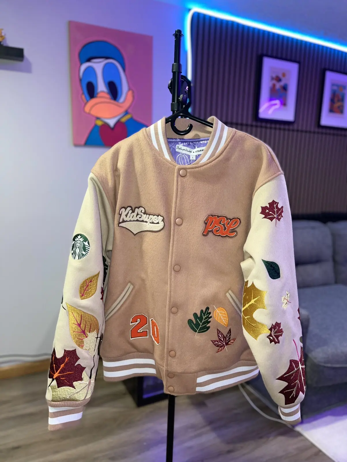 Kidsuper Psl Varsity Jacket in Beige, Men's (Size Large)