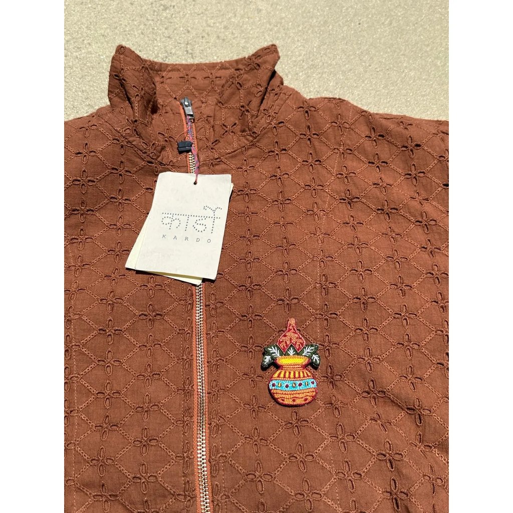 Kardo's Schiffli Mack Embroidered Track Jacket Plant Dyed in Brown, Men's