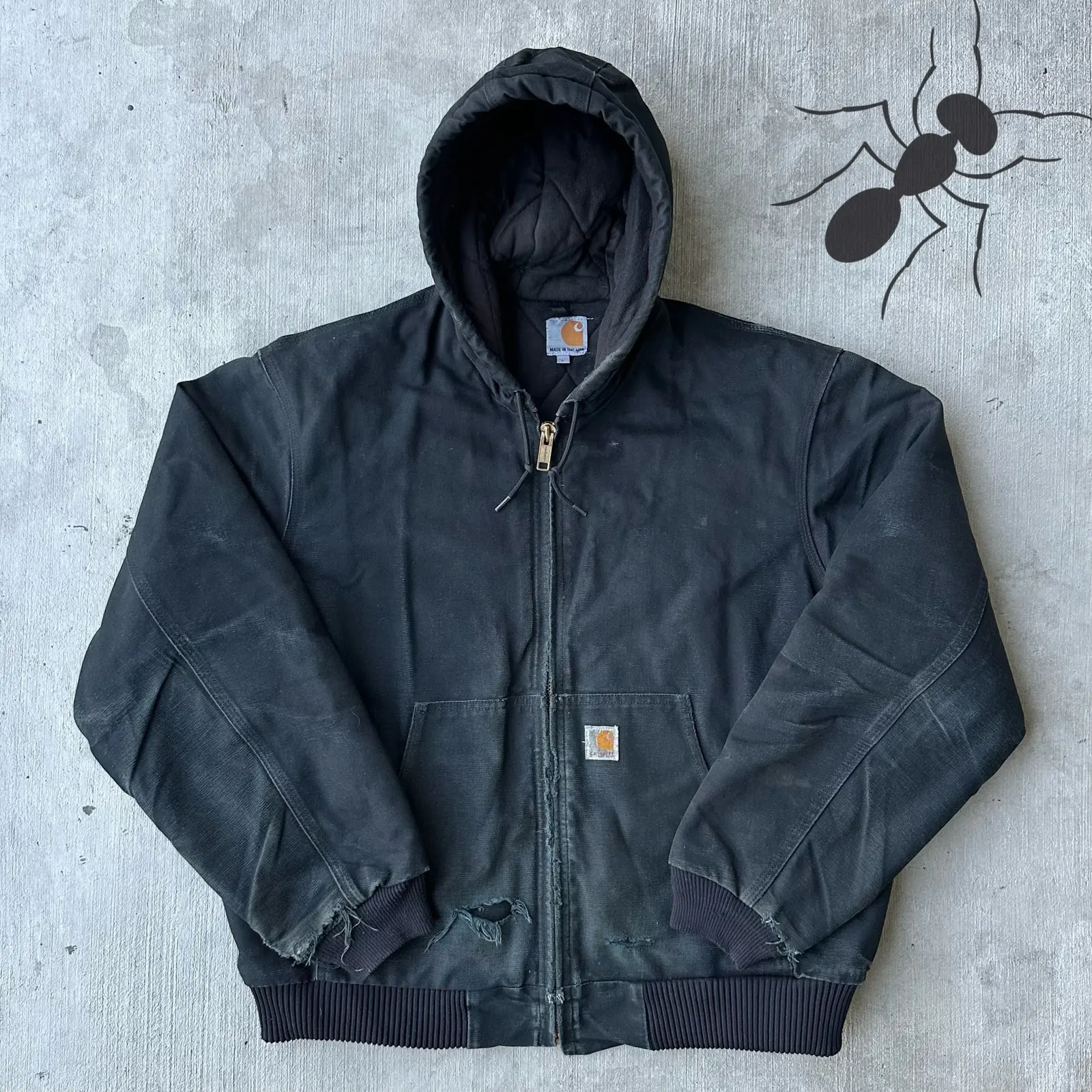 Y2K Carhartt J140 Black Hooded Work Wear Jacket, Men's (Size Large)