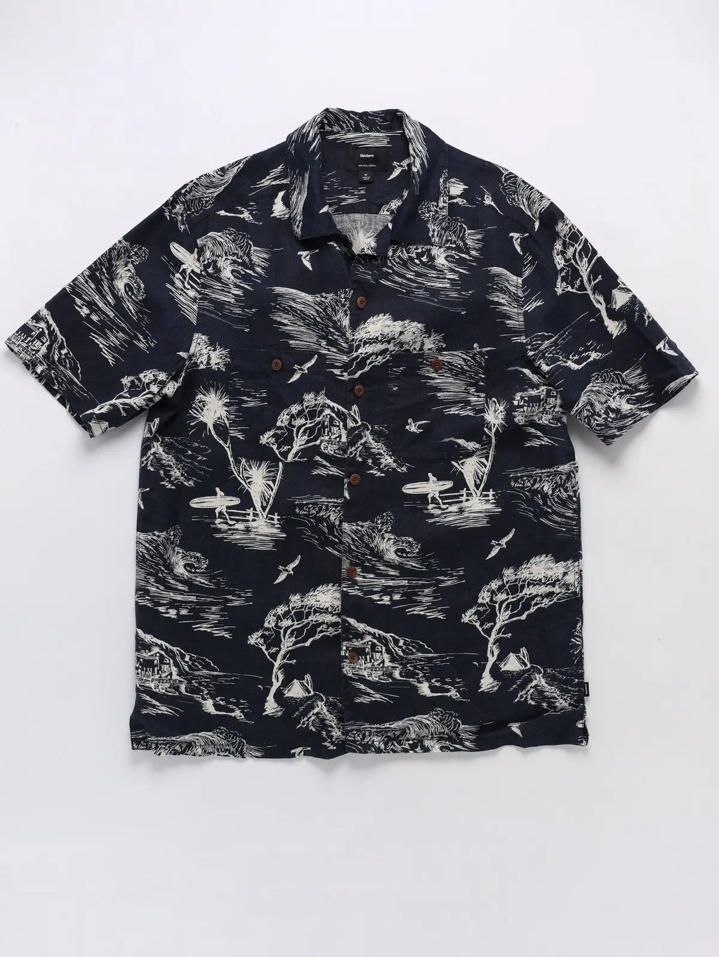 Finisterre Linen Short Sleeve Shirt Printed Hawaii Floral in Blue, Men's (Size M)
