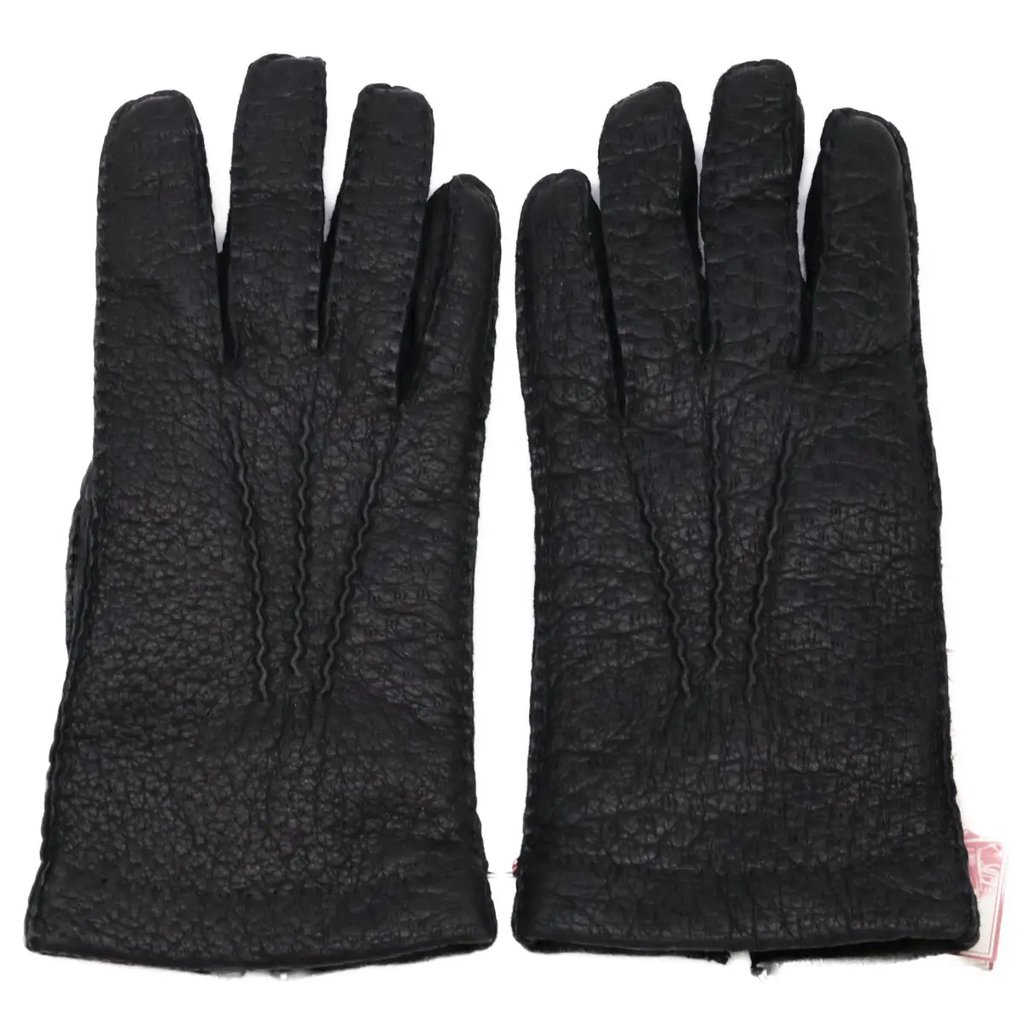 Dents 15-1042 Peccary Leather Cashmere Gloves Black Size 7, Men's