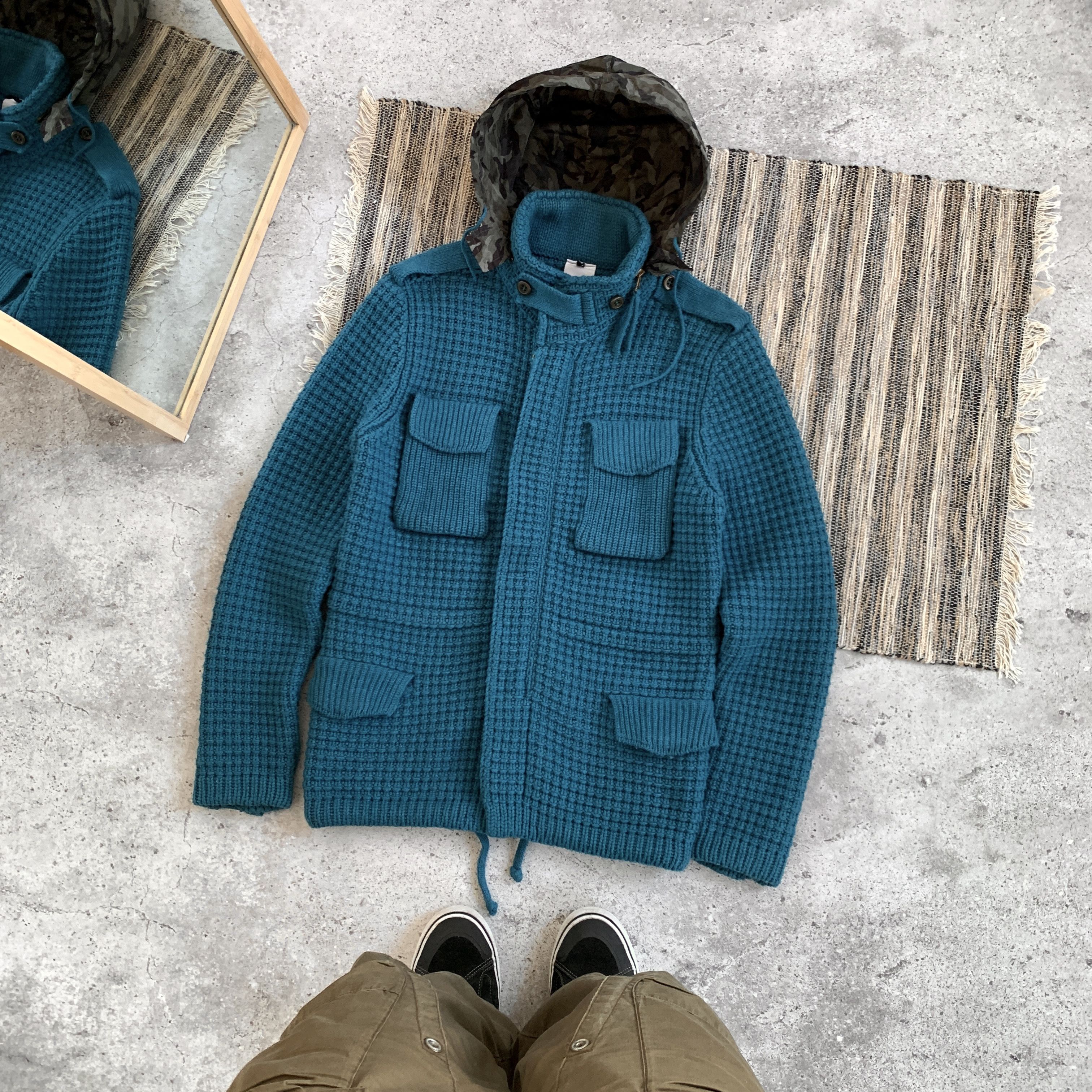 Bark Designer Knitted Heavy Military Blue Jacket, Men's (Size Medium)