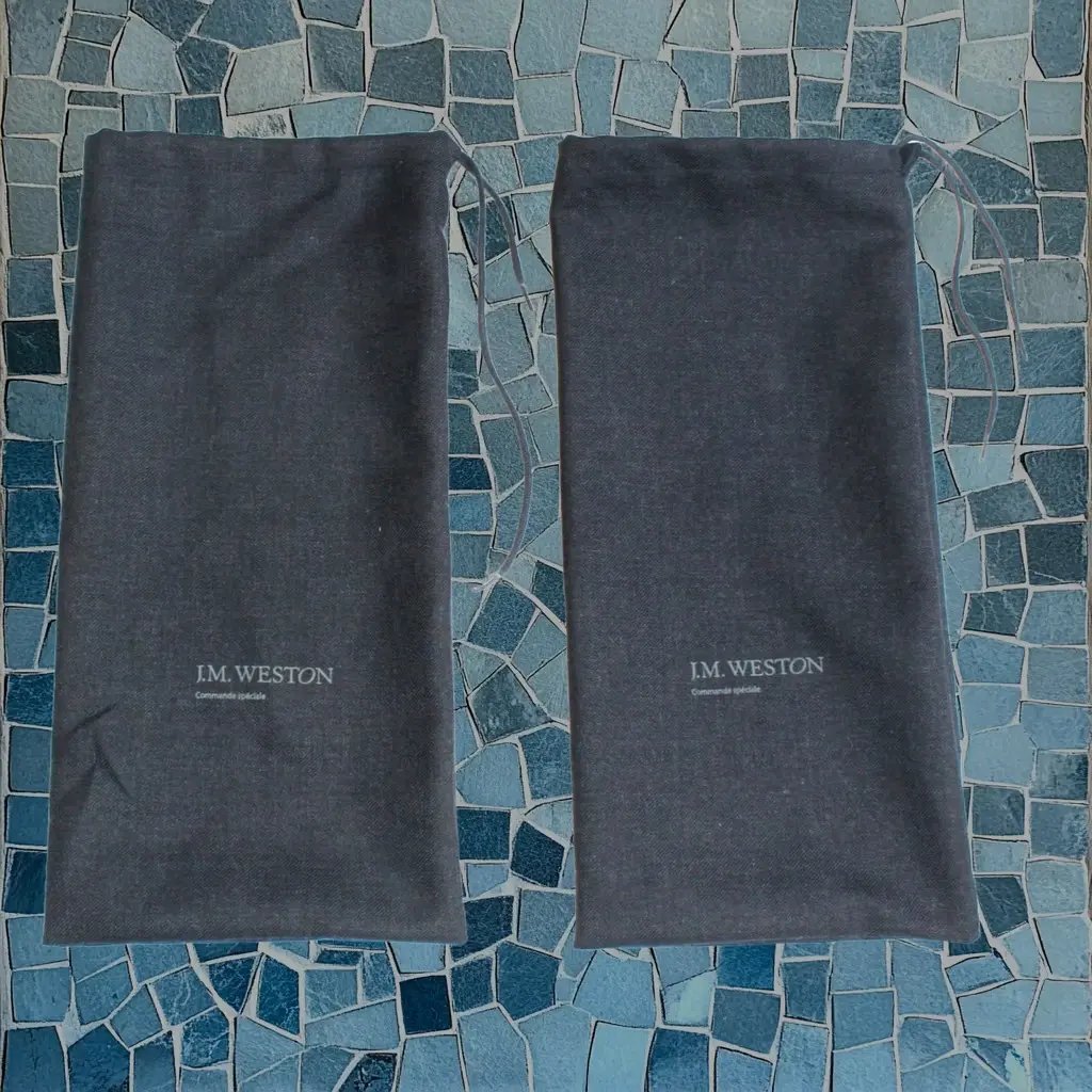 J.M. Weston Shoe Dust Bag Set Pair Cloth Blue Drawstring Cotton Jm Weston Navy Dress, Men's