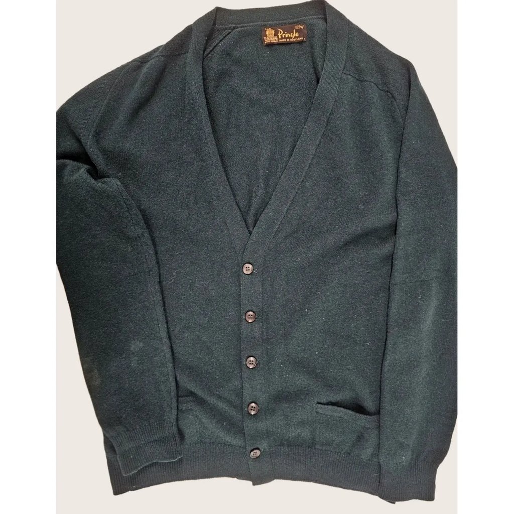 Vintage Pringle Sweater Mens Large Green Lambswool Knit V Neck Cardigan 44/112, Men's