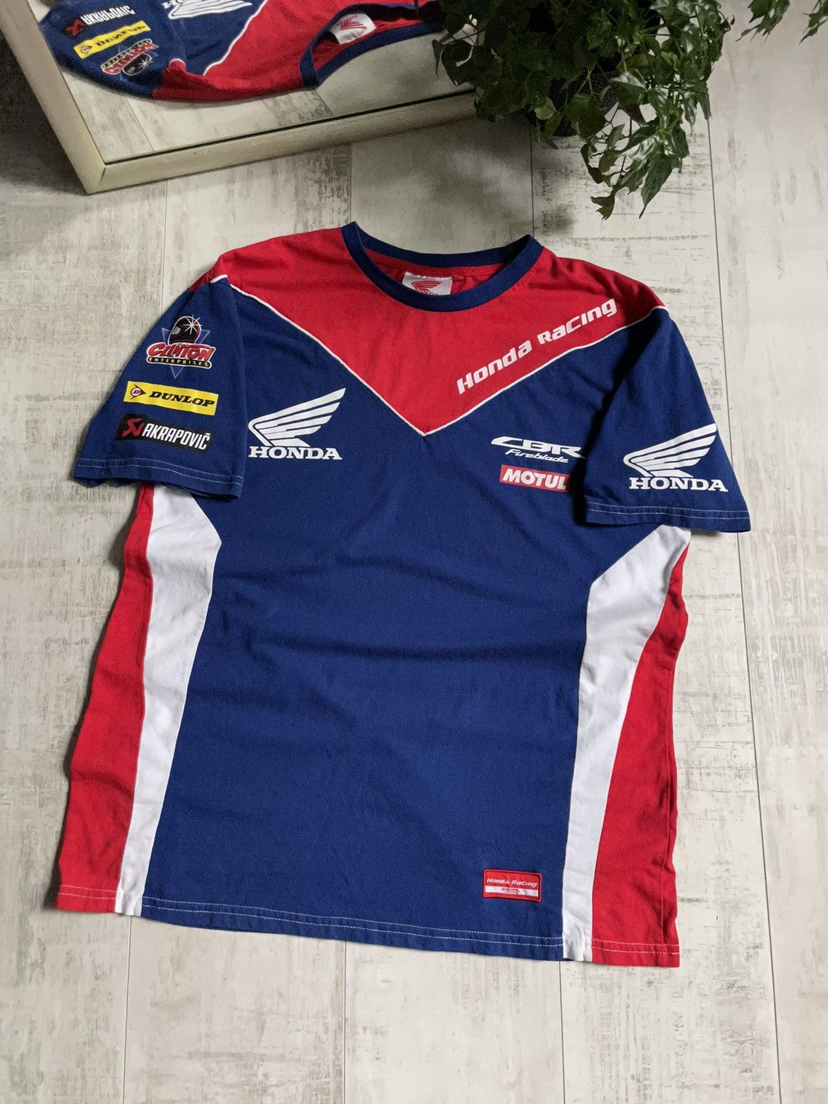 Vintage Honda Racing T-Shirt Akrapovic Y2K Blue, Men's (Size Large)