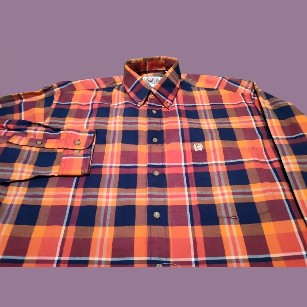 Vintage? No — Cinch Shirt Mens M Orange Plaid Flannel Long Sleeve Cotton Button-Up Western Style Shirt - Cinch Mens Medium Orange Plaid Flannel Shirt, Men's