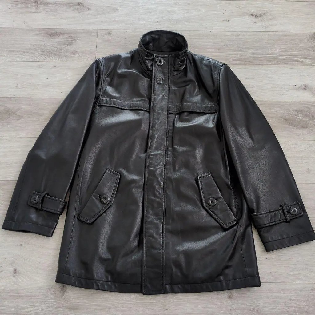 Balmain Lambskin Leather Car Coat Jacket in Black, Men's