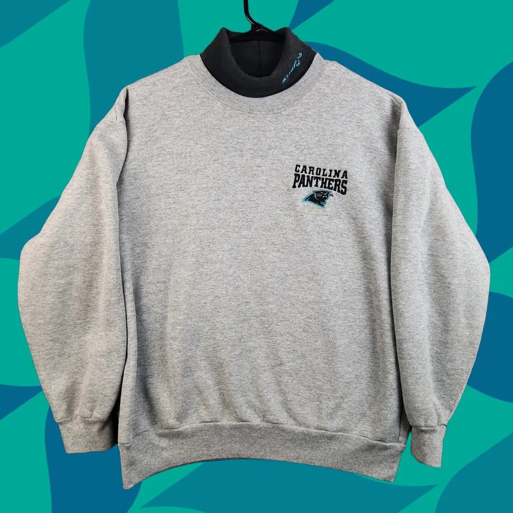 Vintage Majestic Sweatshirt Mens L Carolina Panthers NFL Football Gray Mock Neck, Men's