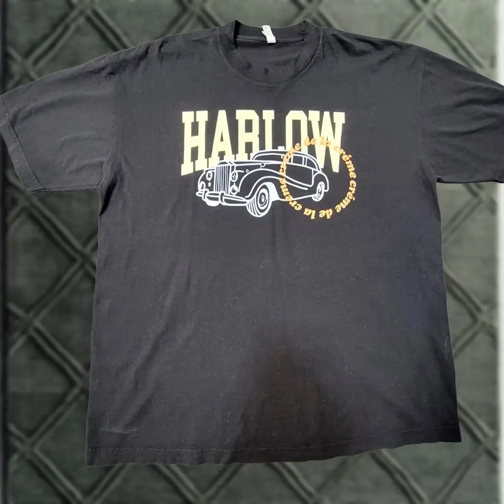 Euc Los Angeles Apparel T-Shirt Black Crew Neck Short Sleeve 1XL 6.5oz Graphic Print Harlow Creme De La Creme Car Vintage-Style, Men's