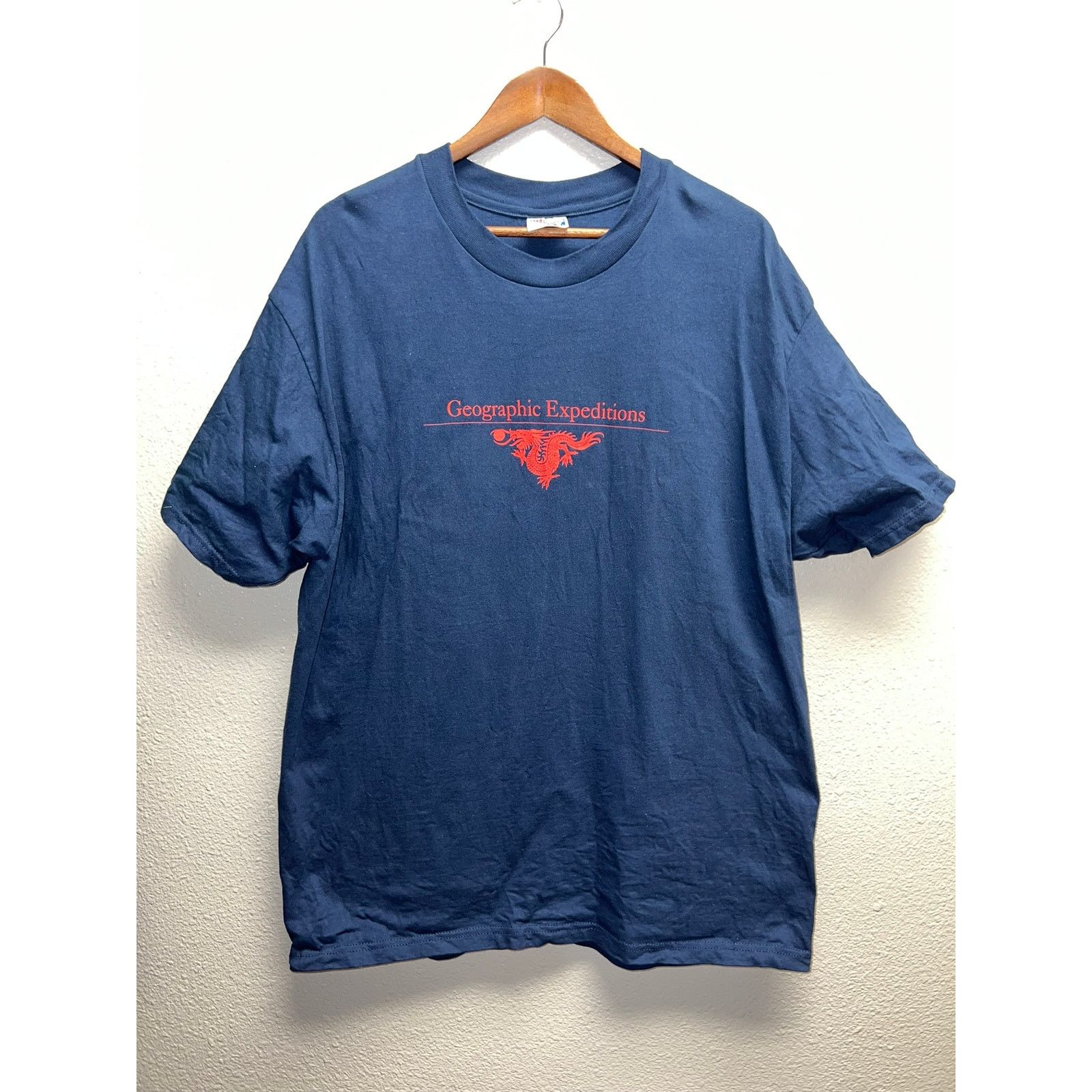 Hanes Vintage Dragon Shirt Geographic Expeditons Blue Tee 90's Xl, Men's