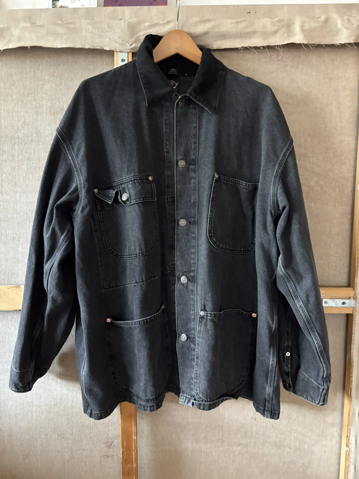 Orslow Loose Fit Coverall Chore Coat in Black, Men's (Size Medium)