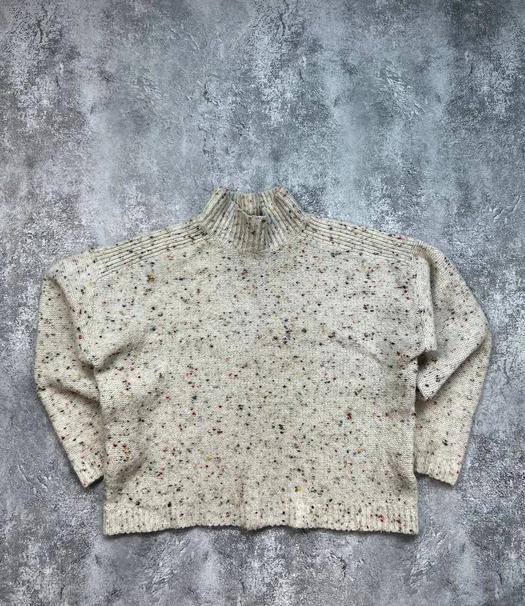 Bellerose Speckled Wool Turtleneck Cropped Sweater in Beige, Women's (Size M)