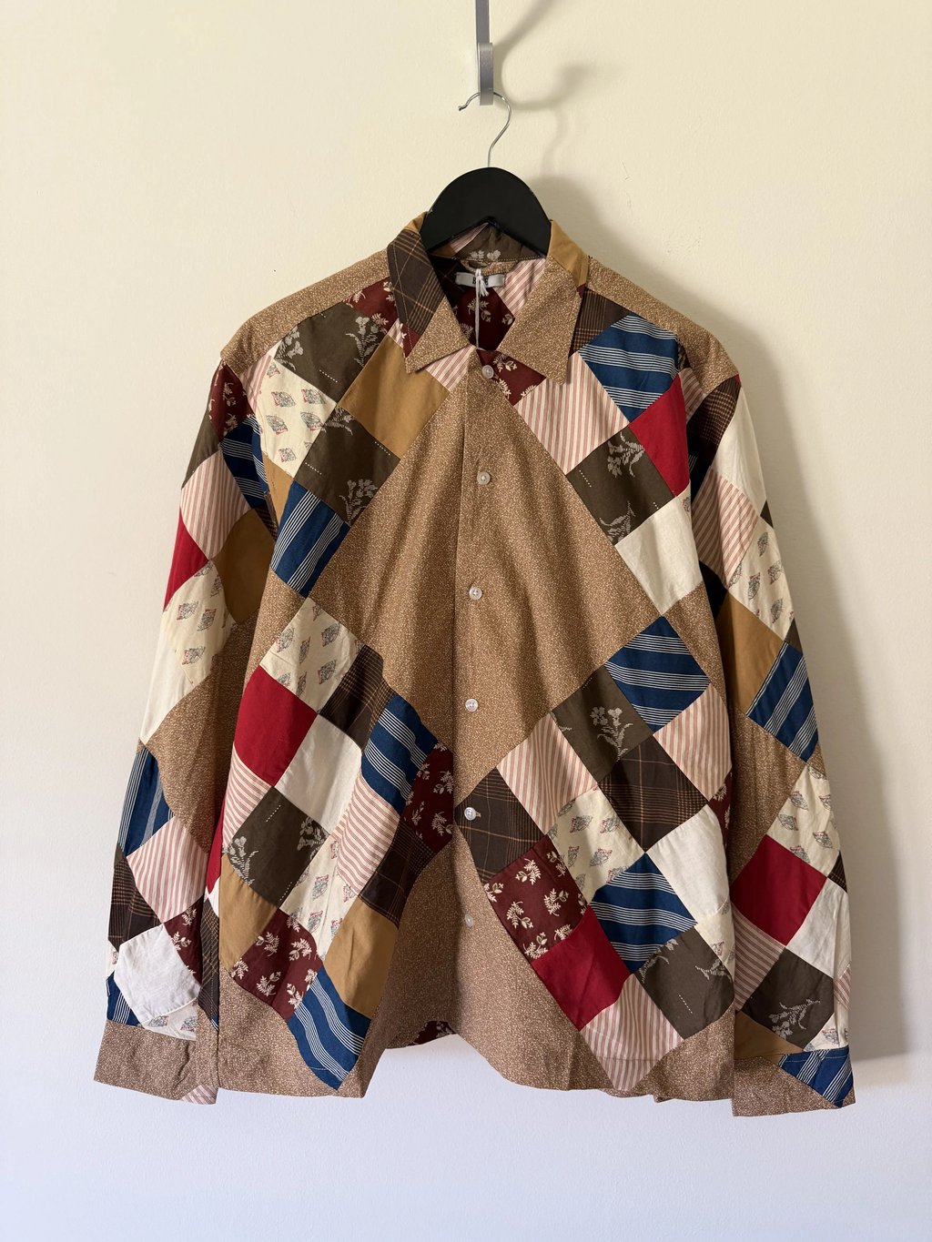 Bode Pony Calico Quilt Long Sleeve Button Up in Brown, Men's (Size Xxl)