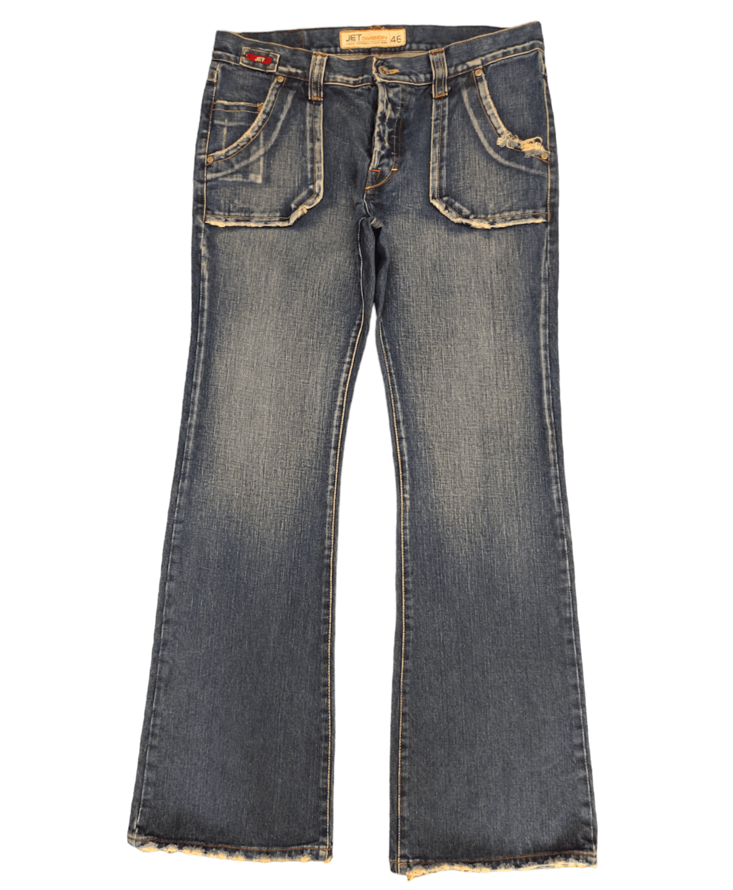If Six Was Nine x Le Grande Bleu L G B Flare Baggy Jeans Jet Division Distress Faded Denim Boot Cut (Size 35)