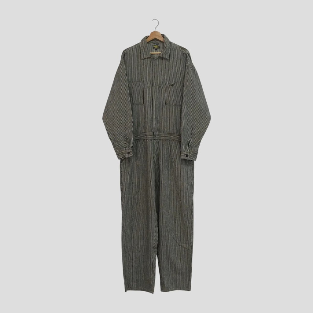 Vintage 90s Oshkosh Classic Denim Railroad Striped Worker in Gray, Men's