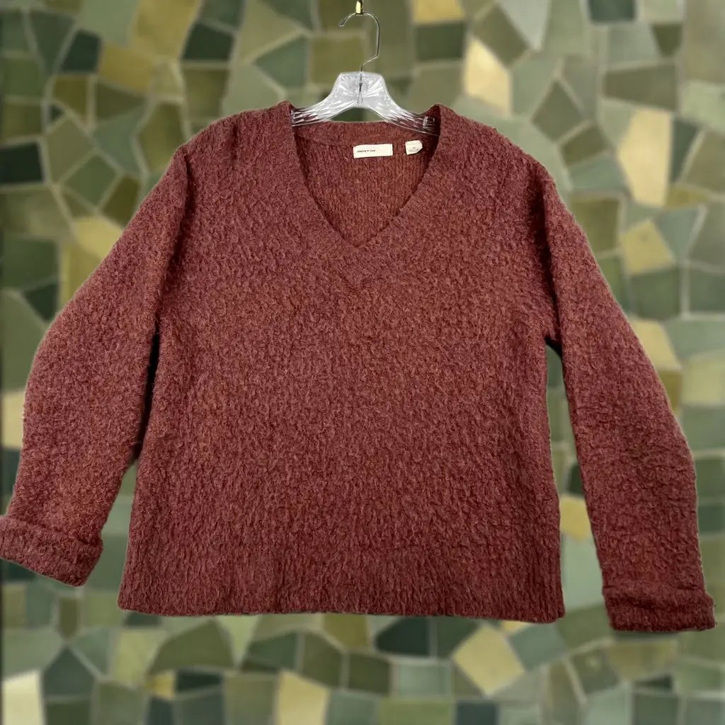 Sleeping On Snow Sweater Women Xs Brown Rust Teddy Stretch V-Neck Knit Classic Shirt Womens Xs Brown Rust Teddy Stretch V-Neck Knit Classic, Women's