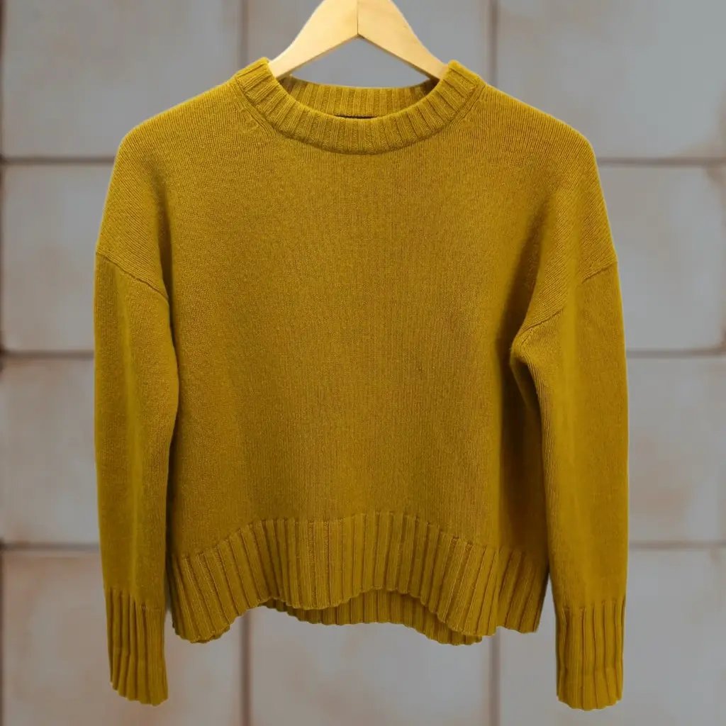 Allsaints Sweater Womens Xs Mustard Cashmere Crewneck Tight Knit Pullover Italian Yarn in Orange, Women's