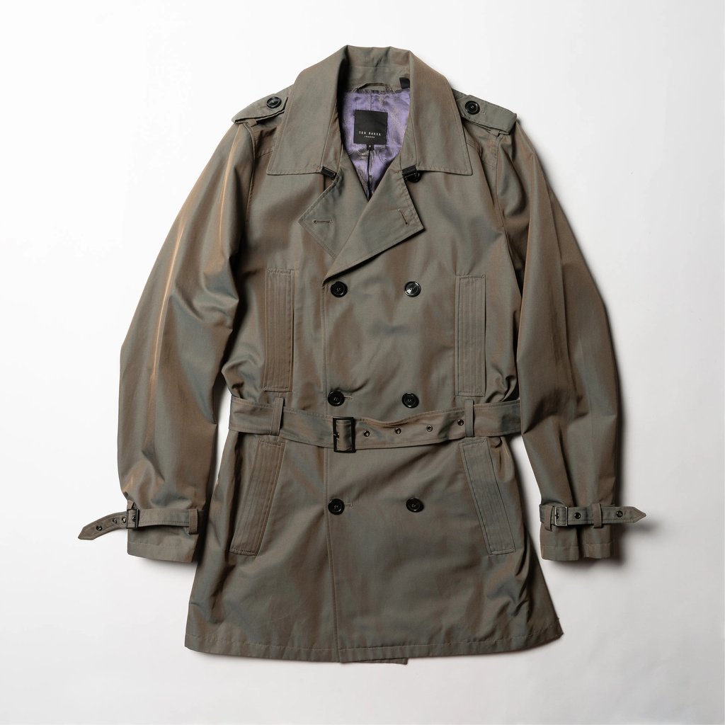 Vintage Ted Baker London Double-Breasted Trench Coat in Gray, Men's (Size M)