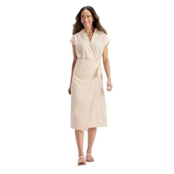 Universal Thread Women's Cream Striped Short Sleeve Wrap Wai, Women's
