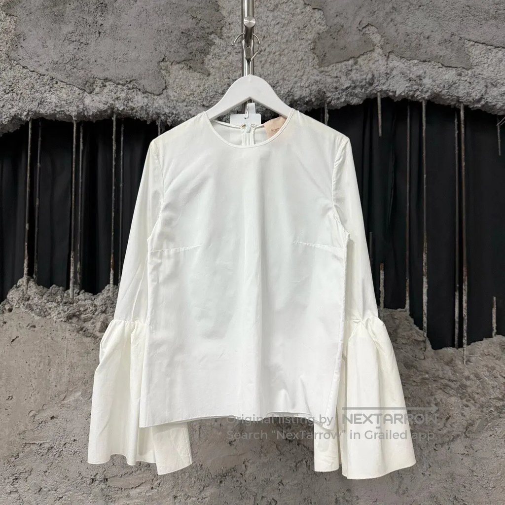 Roksanda White Ruffle Sleeve Blouse Size 8i, Women's (Size M)