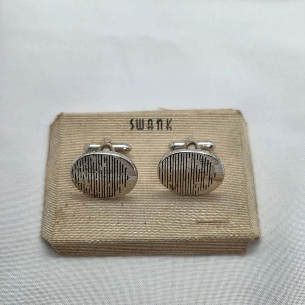 Vintage Silver-Tone Swank Cufflinks On Original Card, Men's