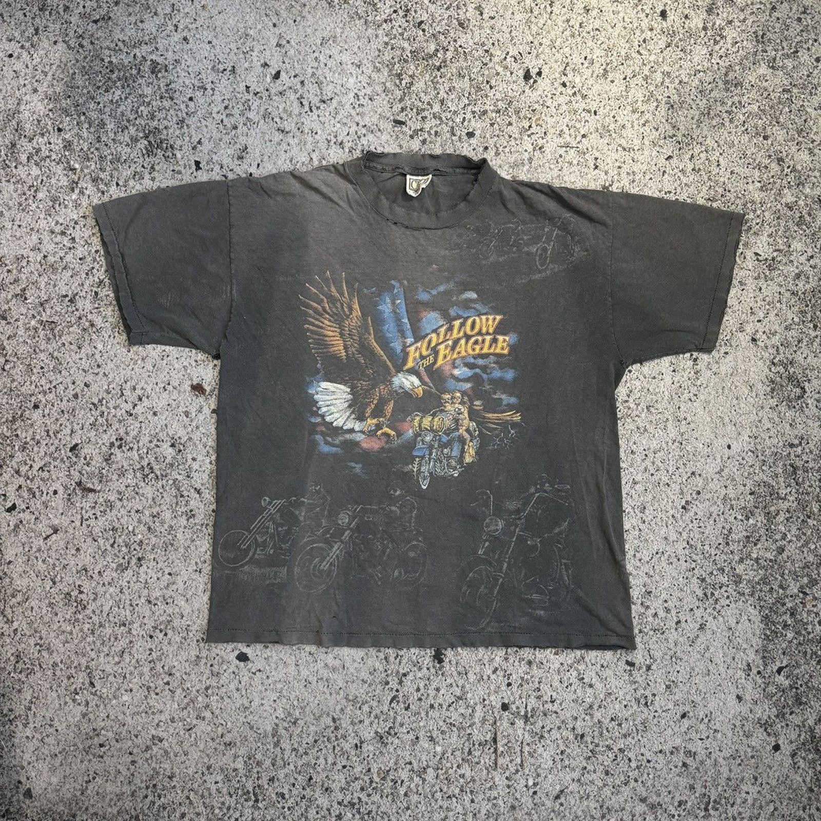 Harley Davidson x Vintage 90's Thrashed Faded Single Stitch Biker Tee Erd Grunge in Black (Size XL)