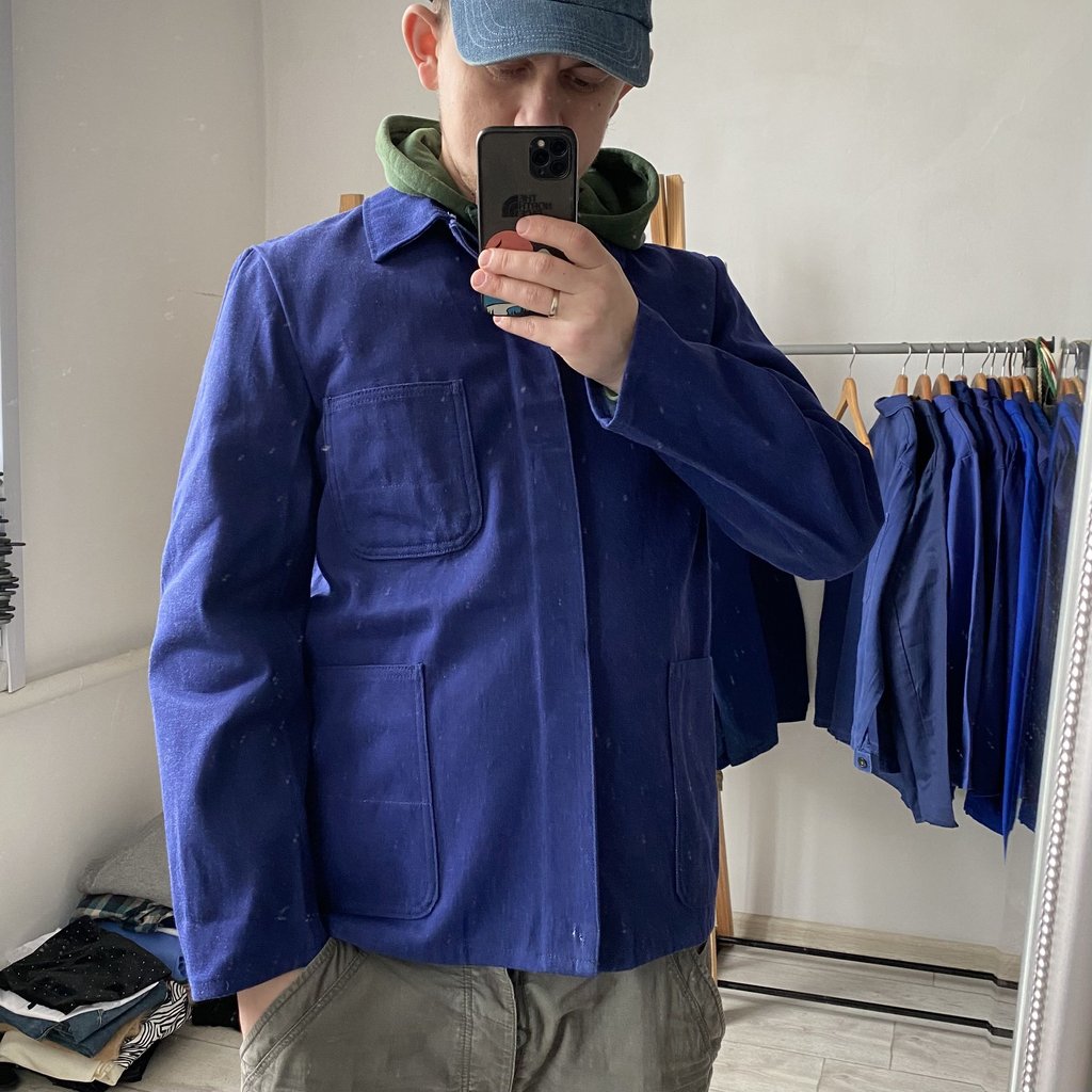 Vintage 70-80 Heavy Denim Sanfor French Chore Jacket in Blue, Men's