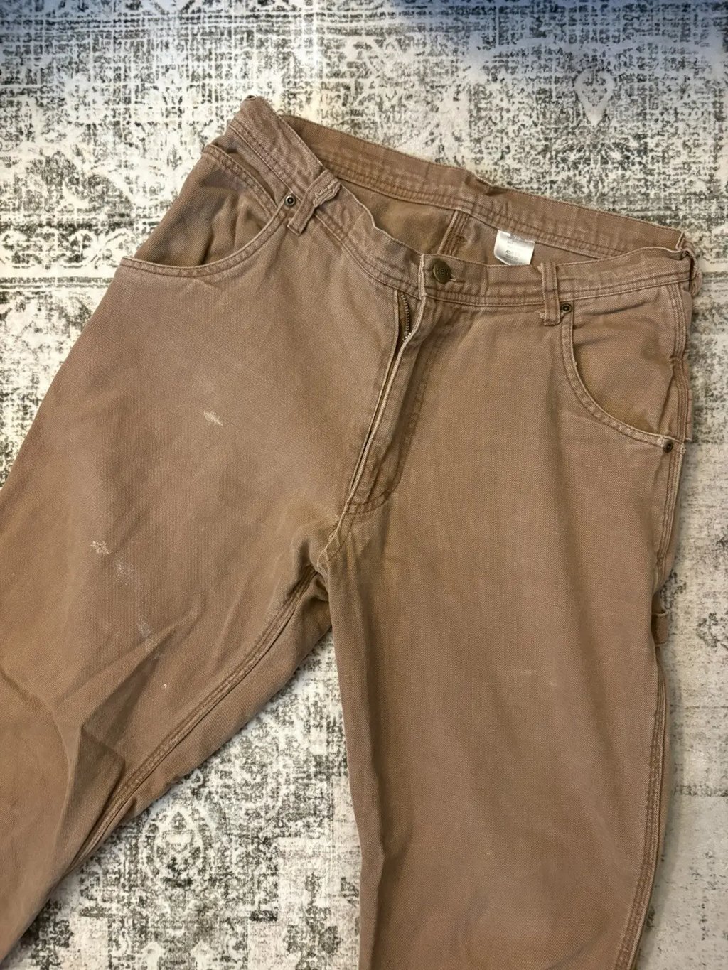 Tan Carpenter Pants Distressed in Beige, Men's (Size 32)