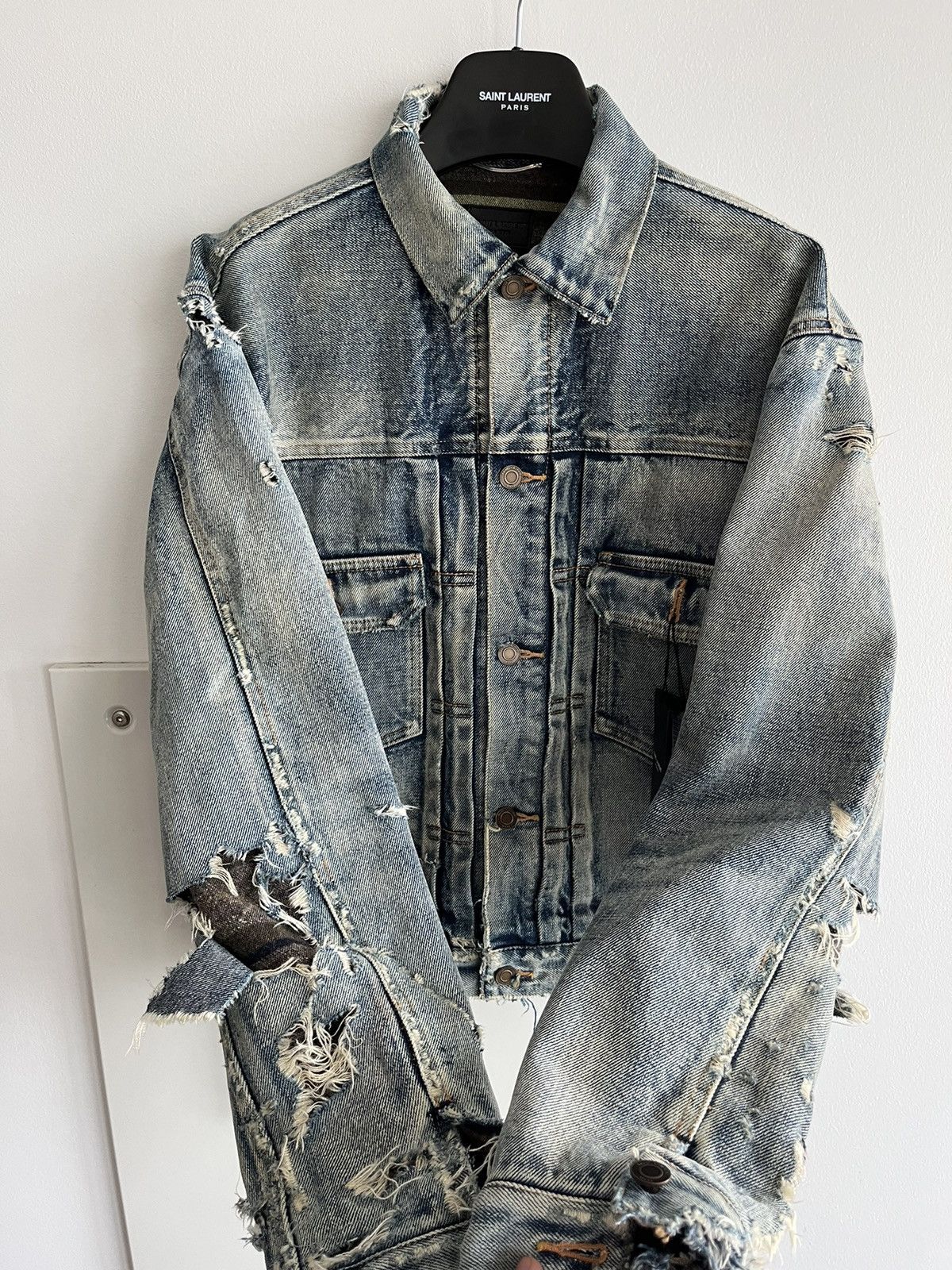 Hedi Slimane x Saint Laurent Paris Brandnew Super Runway Trash Denim Jacket in Blue (Size Large)
