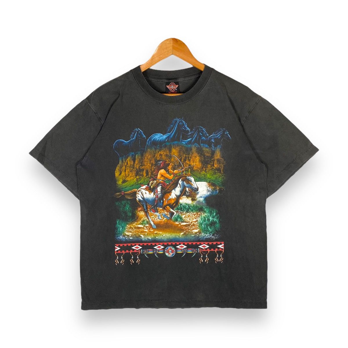 Vintage Rock Eagle Native Goros Printed T Shirt in Black, Men's (Size Large)