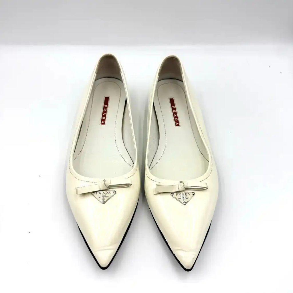 Prada White Patent Leather Women's Low Heels 40, Women's (Size 10)