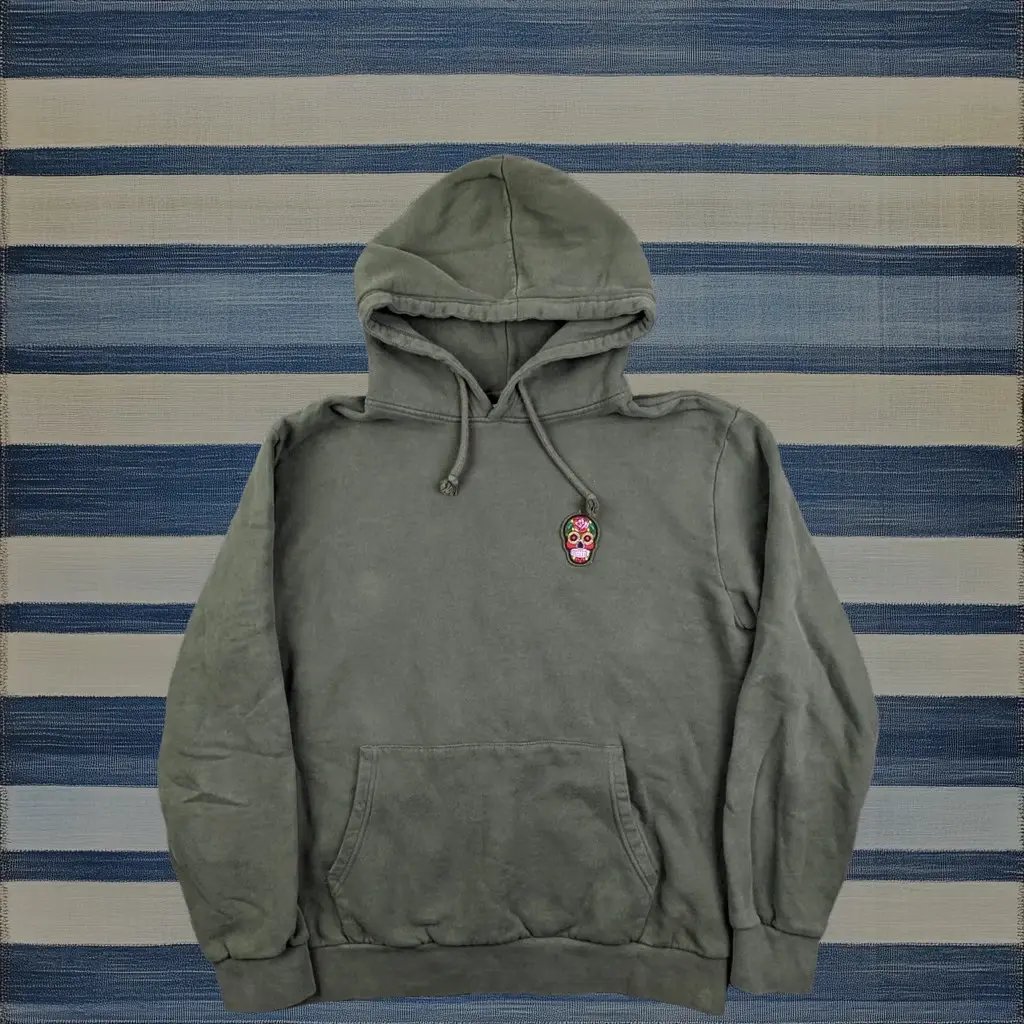 Suspicious Antwerp Hoodie Green Cotton Embroidered Skull Mens 1XL Sweatshirt, Men's